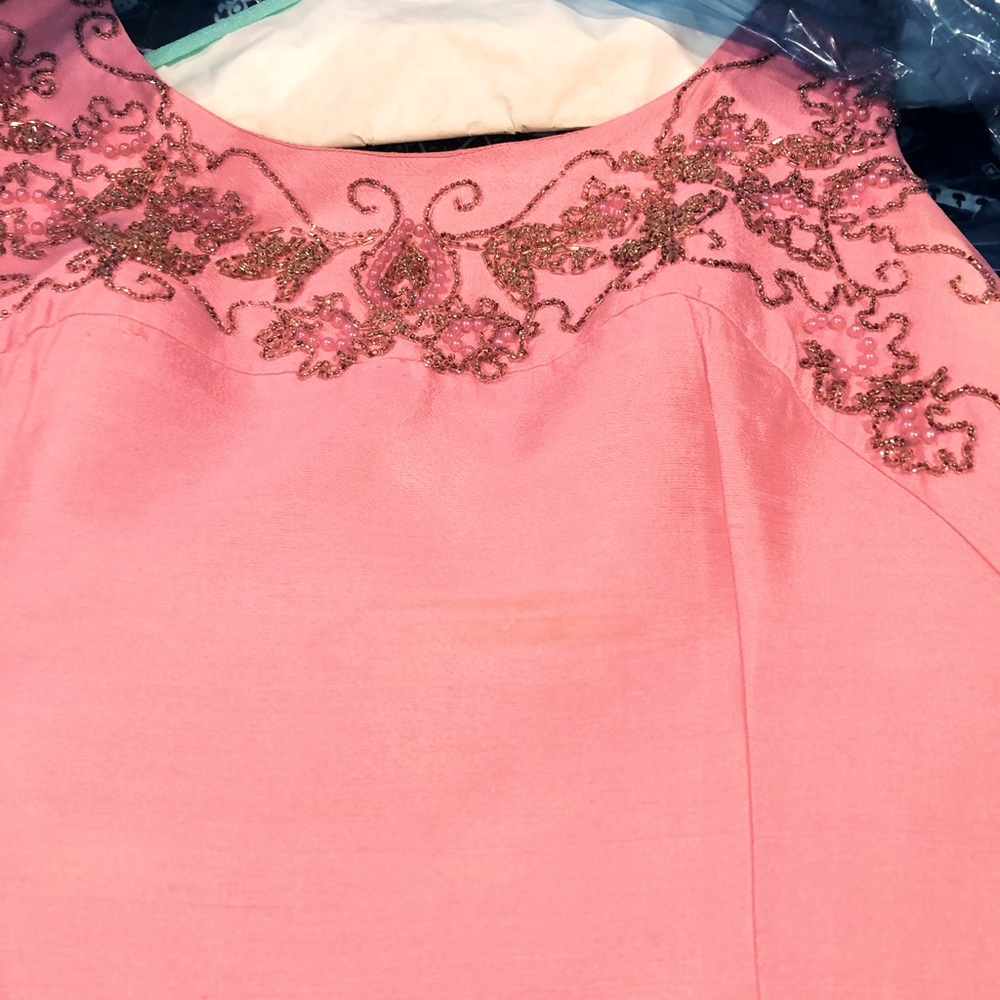 Vintage Hand-Made Beaded Evening Gown. Pink Silver - Picture 15 of 16